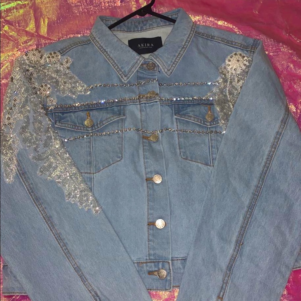 Beaded Jean jacket with pearls & Rhinestones
